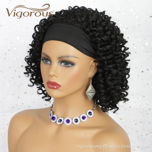 Wholesale Best Manufacturers Spiral Curly For Black Women Good Quality Cheap Headband Black Short Afro Hair Synthetic Wigs Curly